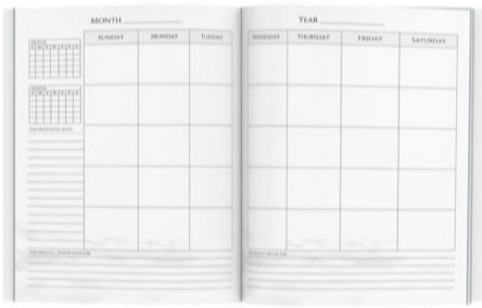 Month at-a-glance with two-page spread monthly views