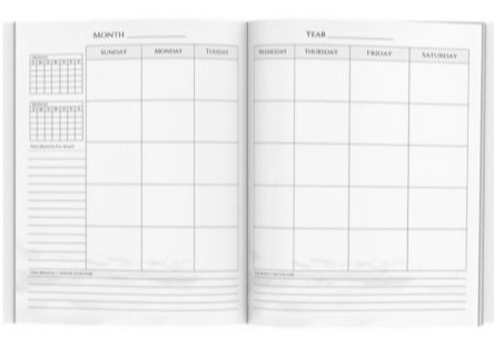 Month at-a-glance with two-page spread monthly views