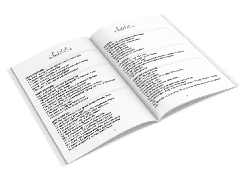 Two pages of substitutes for coking and baking
