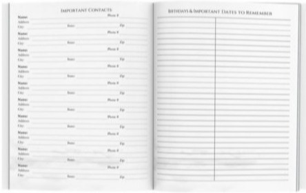 Contacts pages plus important dates page