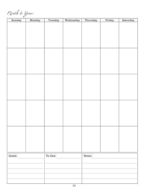 Undated Monthly Block Calendars: Stay organized and manage your time and money