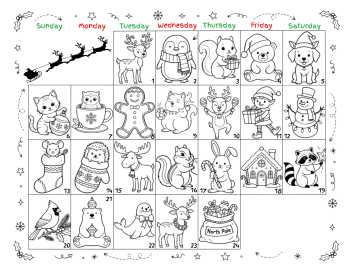 FREE Christmas Advent Calendar Coloring Pages PDF and Letter to Santa PDF Downloads for kids